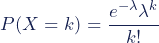 Rendered by QuickLaTeX.com P(X = k) = \dfrac{e^{-\lambda} \lambda^k}{k!}